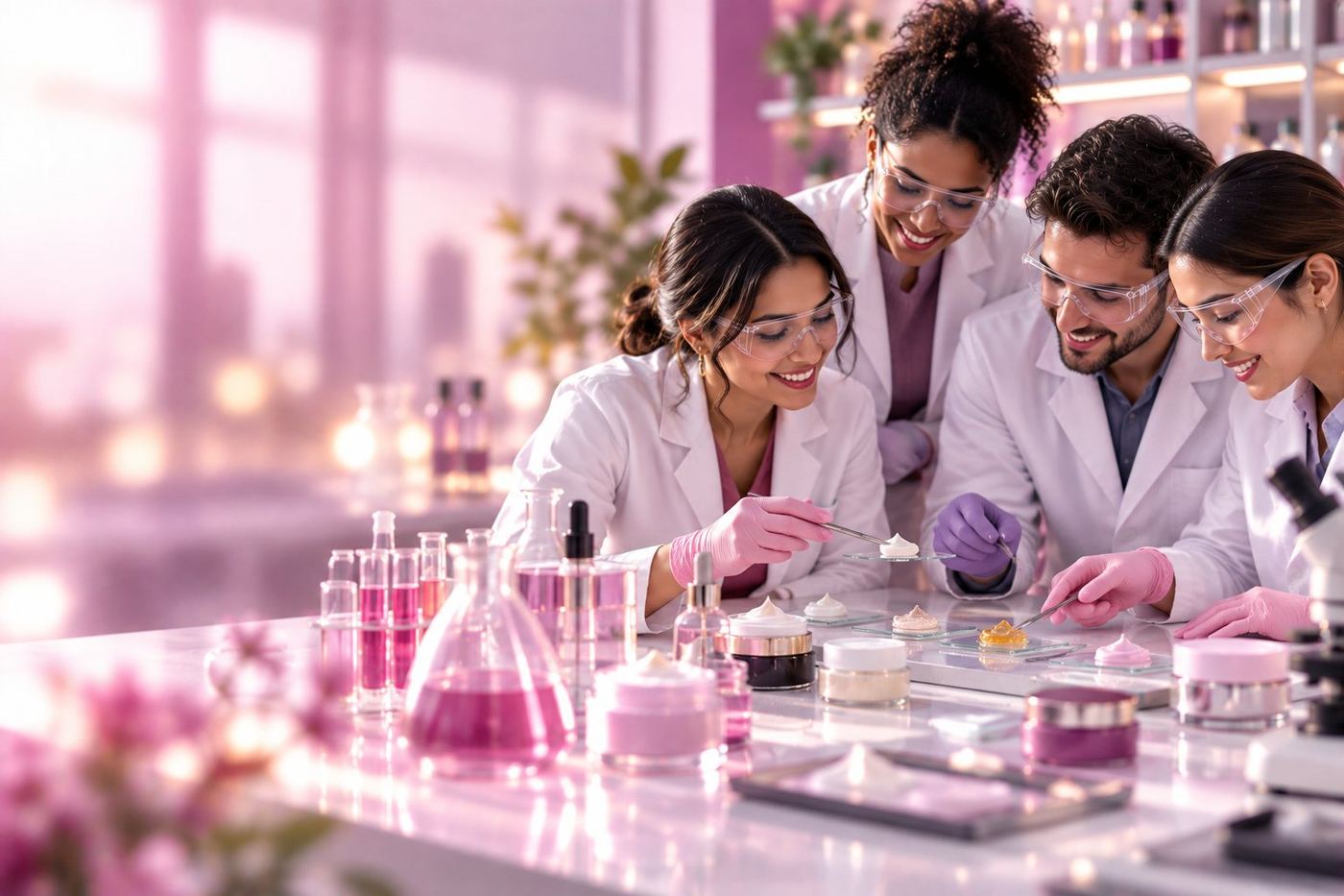 Careers at CSL: cosmetic chemists testing cream textures together in the lab