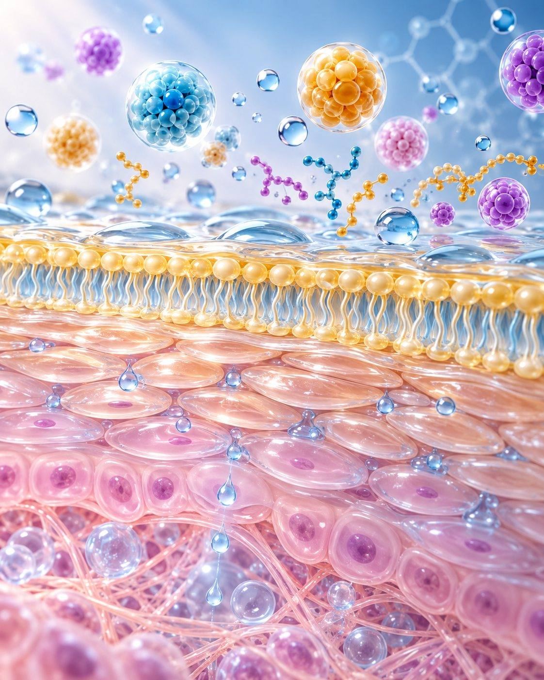 CSL skin barrier science: ceramide, cholesterol and fatty acid lipid bilayer between skin cells, holding water in the skin