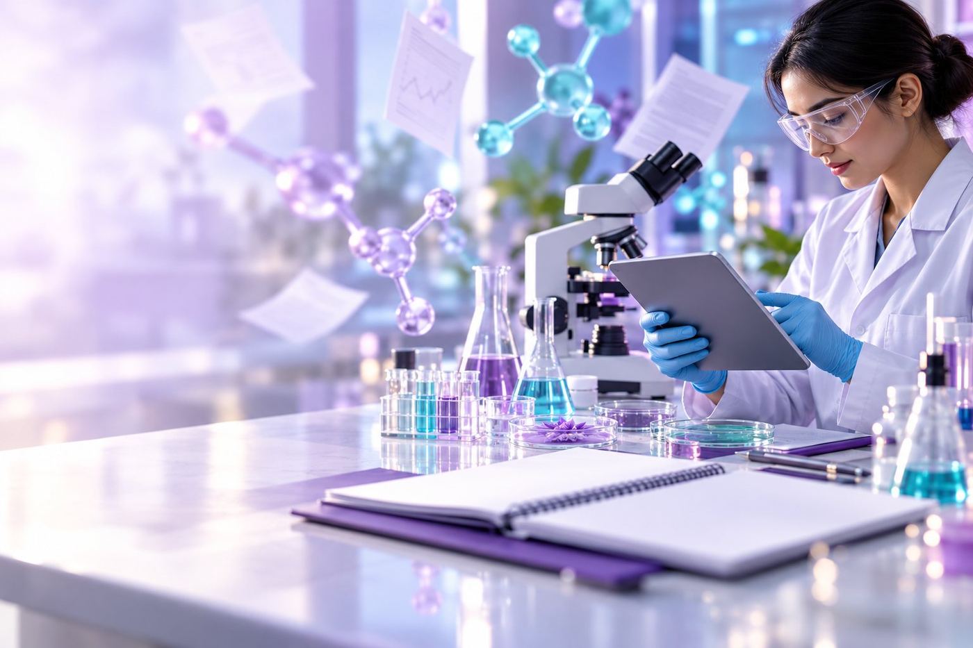 Guires CSL scientists reviewing cosmetic market research and regulatory updates