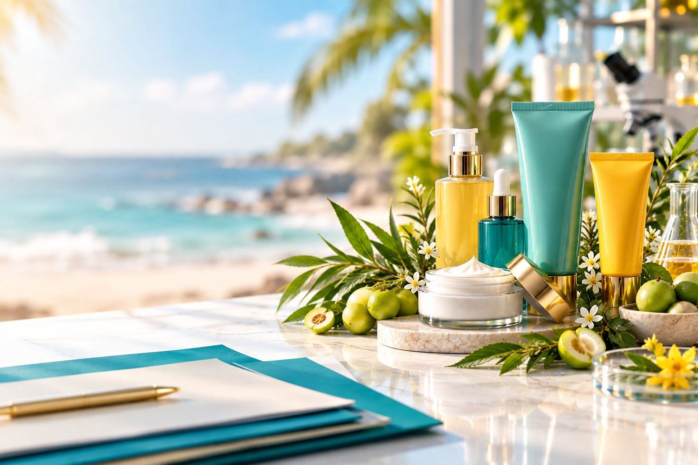 CSL Australia and New Zealand cosmetics regulatory services: skincare and sunscreen with native botanicals by the coast