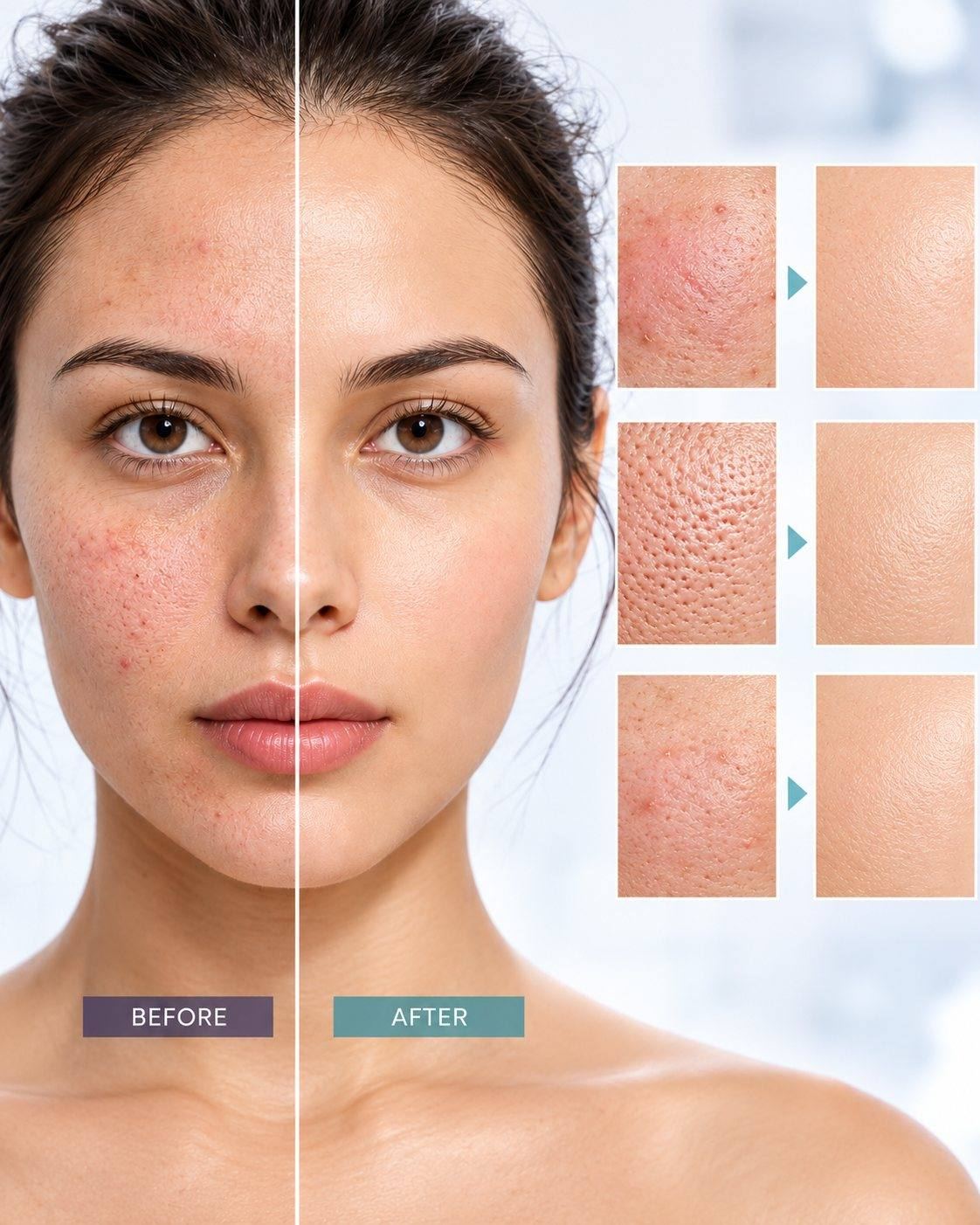 Before and after skin hydration and texture comparison, the kind of result measured in a Corneometer clinical study